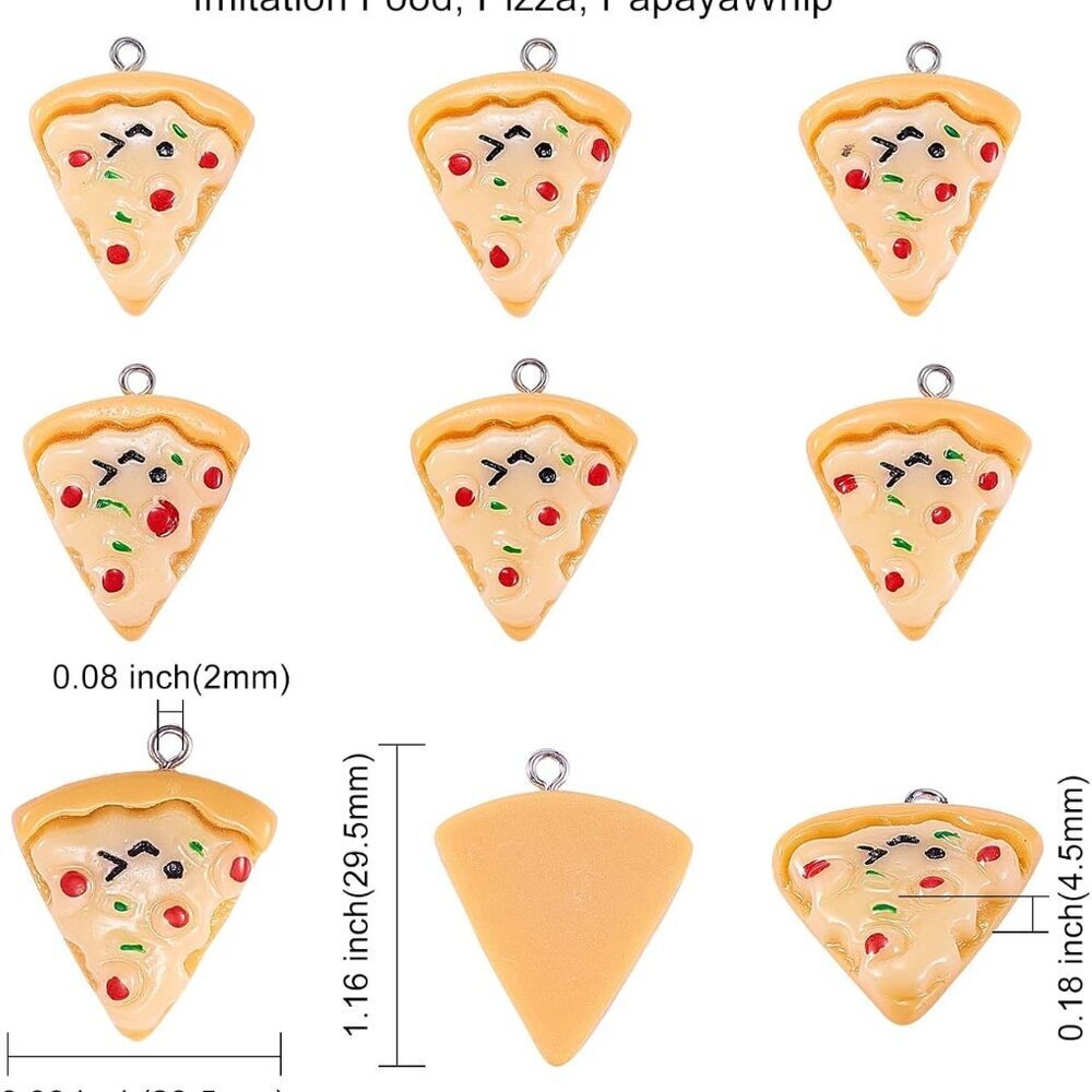 30 Pcs Resin Pizza Charm Pisa Pie Slice Food Small Charms for Keyring Backpacks - Picture 3 of 7